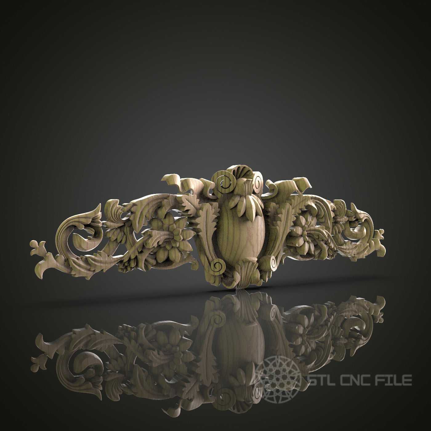 Ornate Floral Pediment for CNC and 3D Printing - STL File