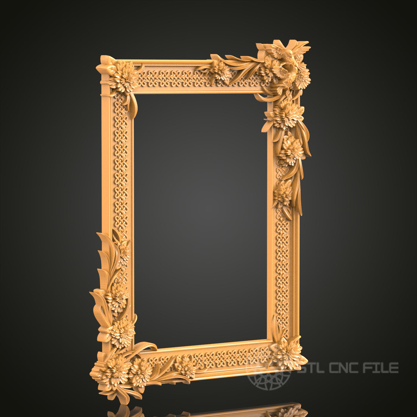 Ornate Floral Rectangular Frame Design STL Model for CNC Router Engraver - Artcam, Aspire, CNC Files, 3D Printer Compatible, Wall Decor