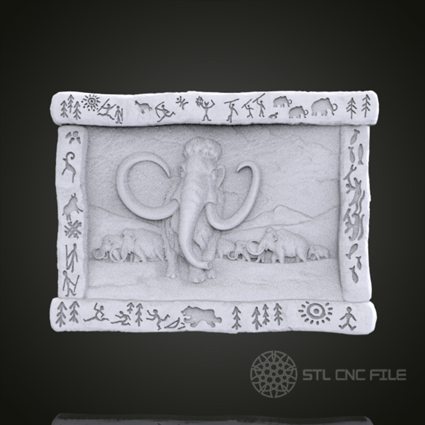 Woolly Mammoth 3D Relief Art for CNC Router, Artcam, Aspire, Wall Decor, STL Model, Compatible with 3D Printers