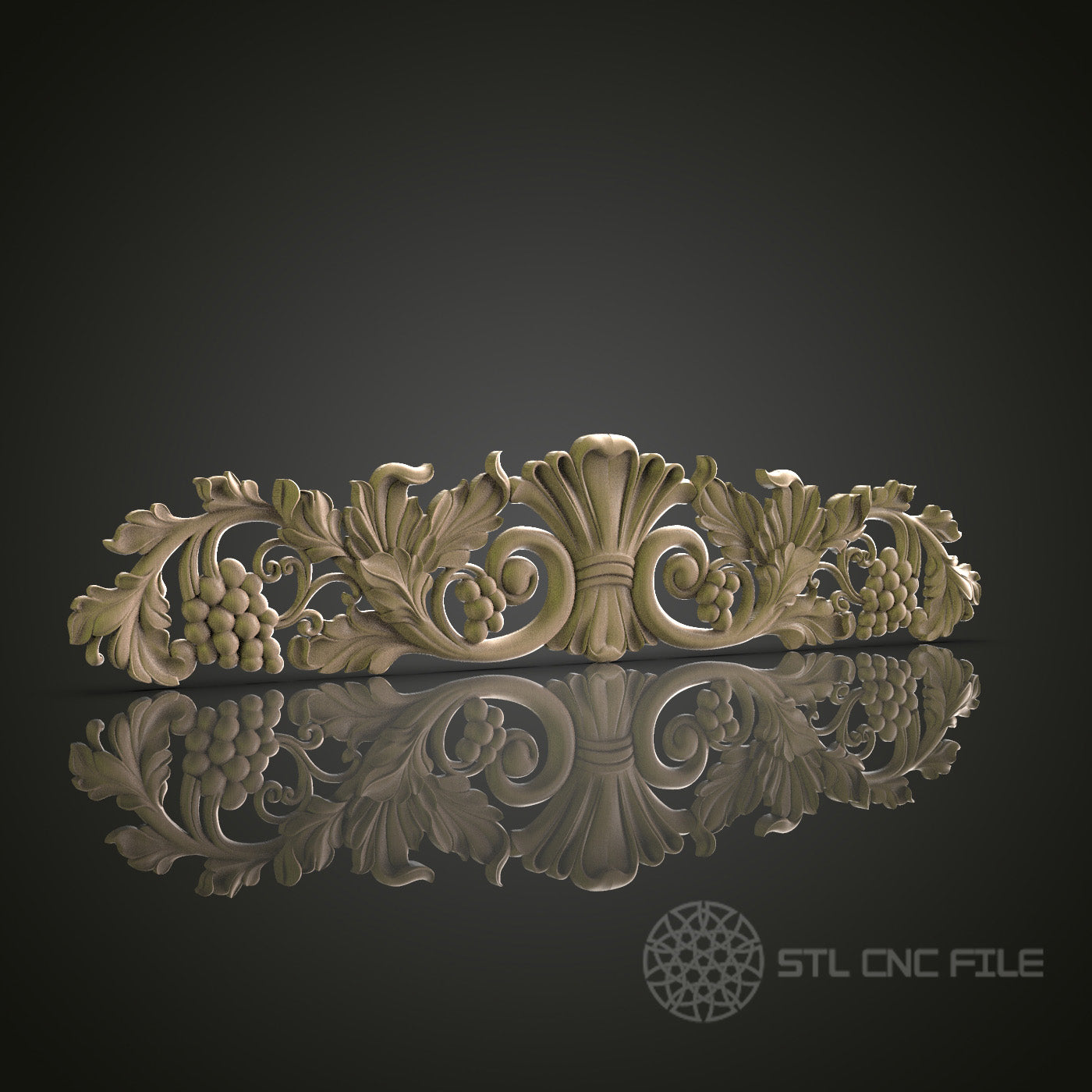 Grape Vine and Shell Pediment for CNC and 3D Printing - STL File