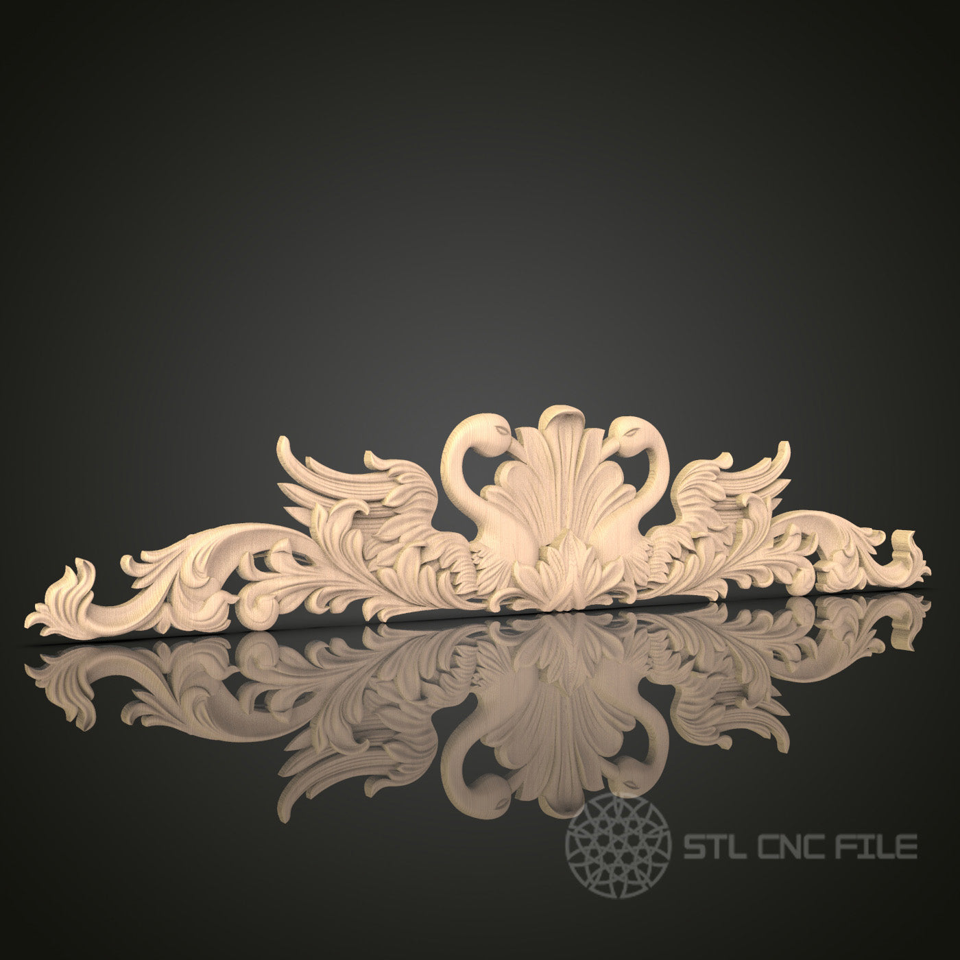 Swan Symphony Relief 3D Model STL File, Ornate Swan Decor for CNC Router – Compatible with Artcam, Aspire
