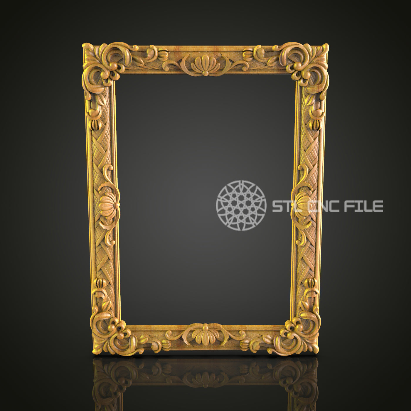 Exquisite Carved Frame STL File for CNC, Elegant Floral and Spiral Wood Art File for Artcam, Aspire