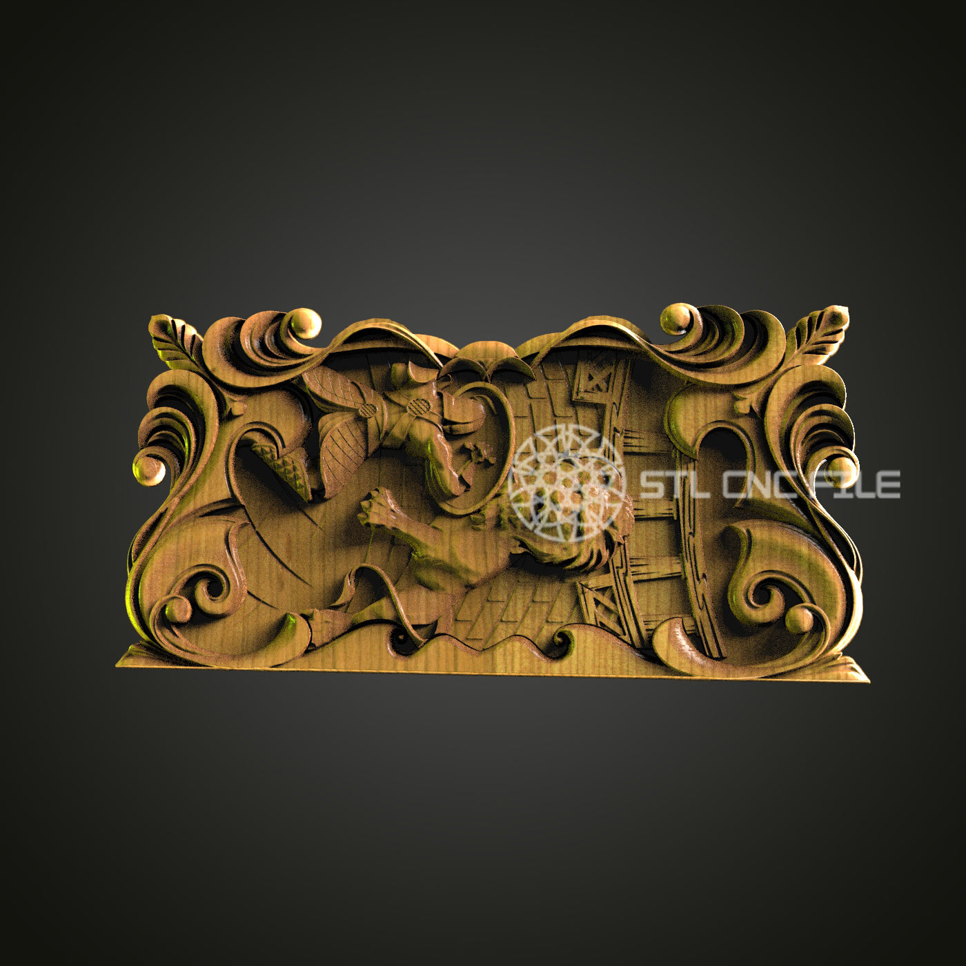 Baroque Dragon Relief STL File – Ornate CNC Router Carving for Wall Art