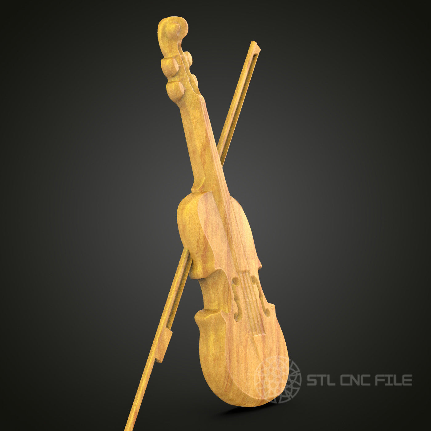 Violin and Bow CNC Carving STL File - Musical Instrument Design, Compatible with Artcam, Aspire