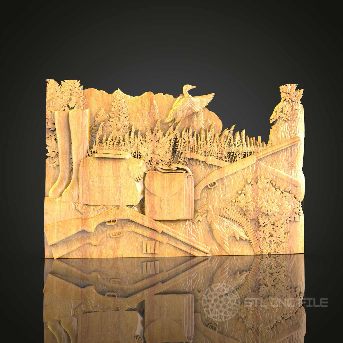 Cabin by the Lake - 3D CNC Engraved Wood Art, Nature Scene Wall Decor, Artcam Aspire STL Model for CNC Router, Home Cabin Decor