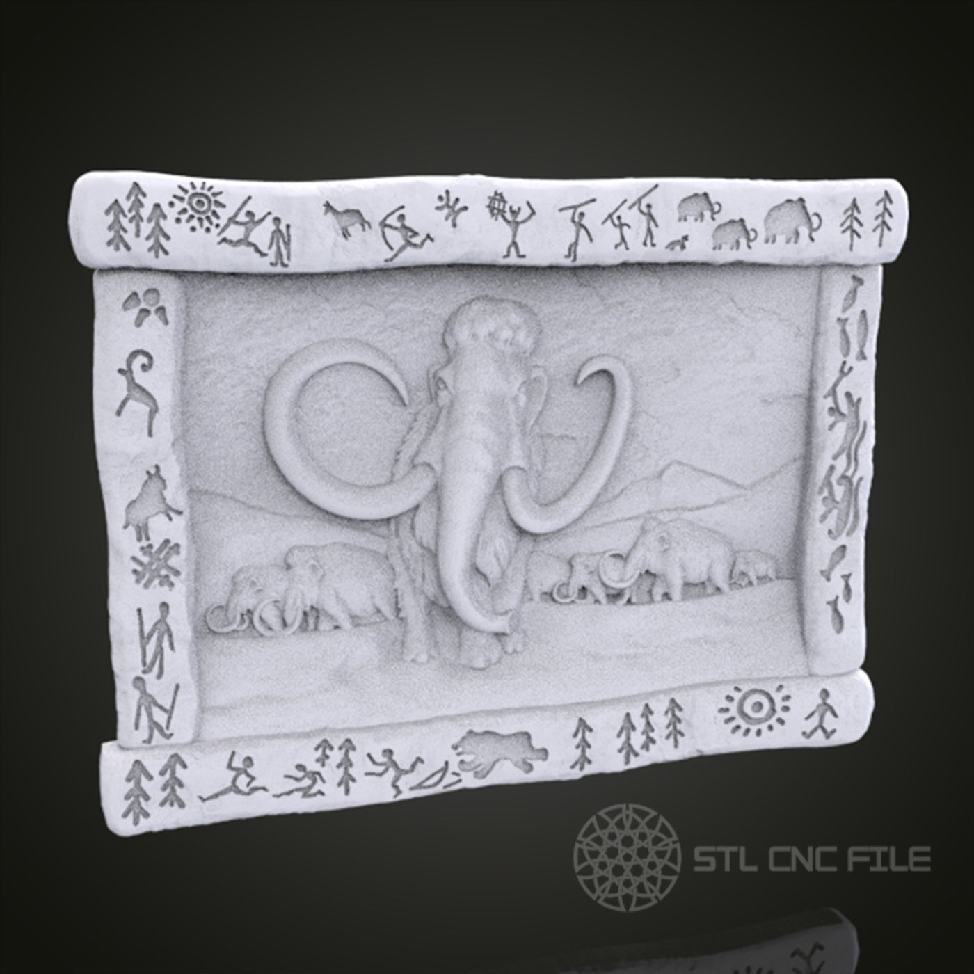 Woolly Mammoth 3D Relief Art for CNC Router, Artcam, Aspire, Wall Decor, STL Model, Compatible with 3D Printers