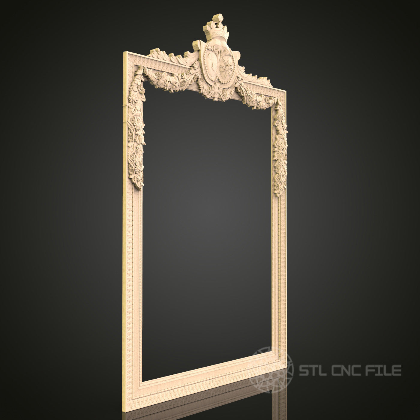 Ornate Mirror Frame CNC Carving STL File - Luxurious Rococo Style, Compatible with Artcam, Aspire