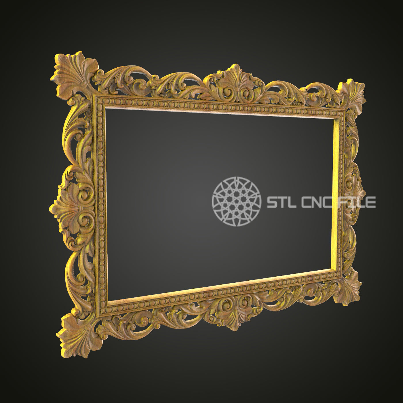 Elegant Ornate Golden Frame 3D Model for CNC - Artcam, Aspire, STL Files
