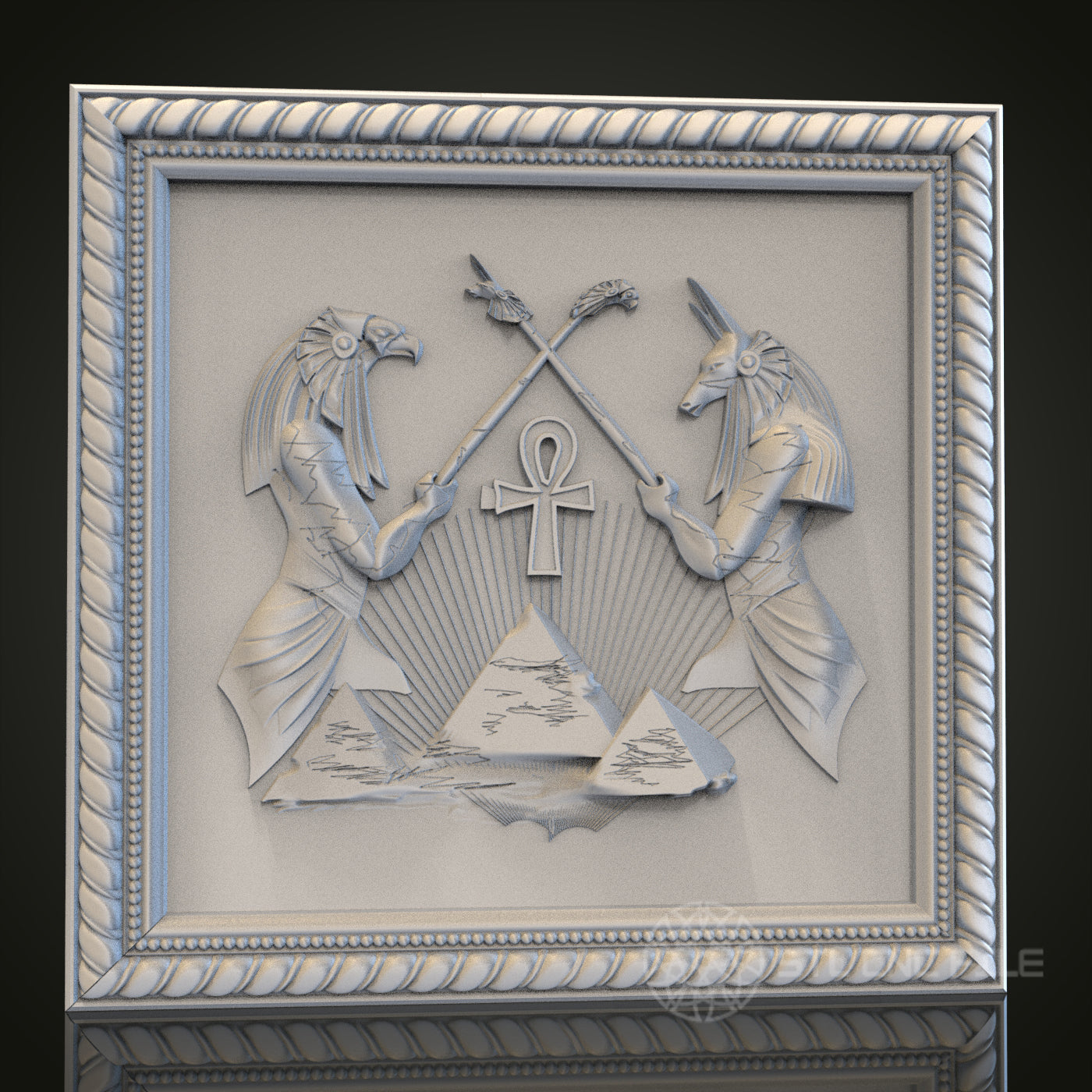 Ancient Egyptian Gods Relief Panel STL Model for CNC Router Engraver, Artcam, Aspire, Wood Art Wall Decor