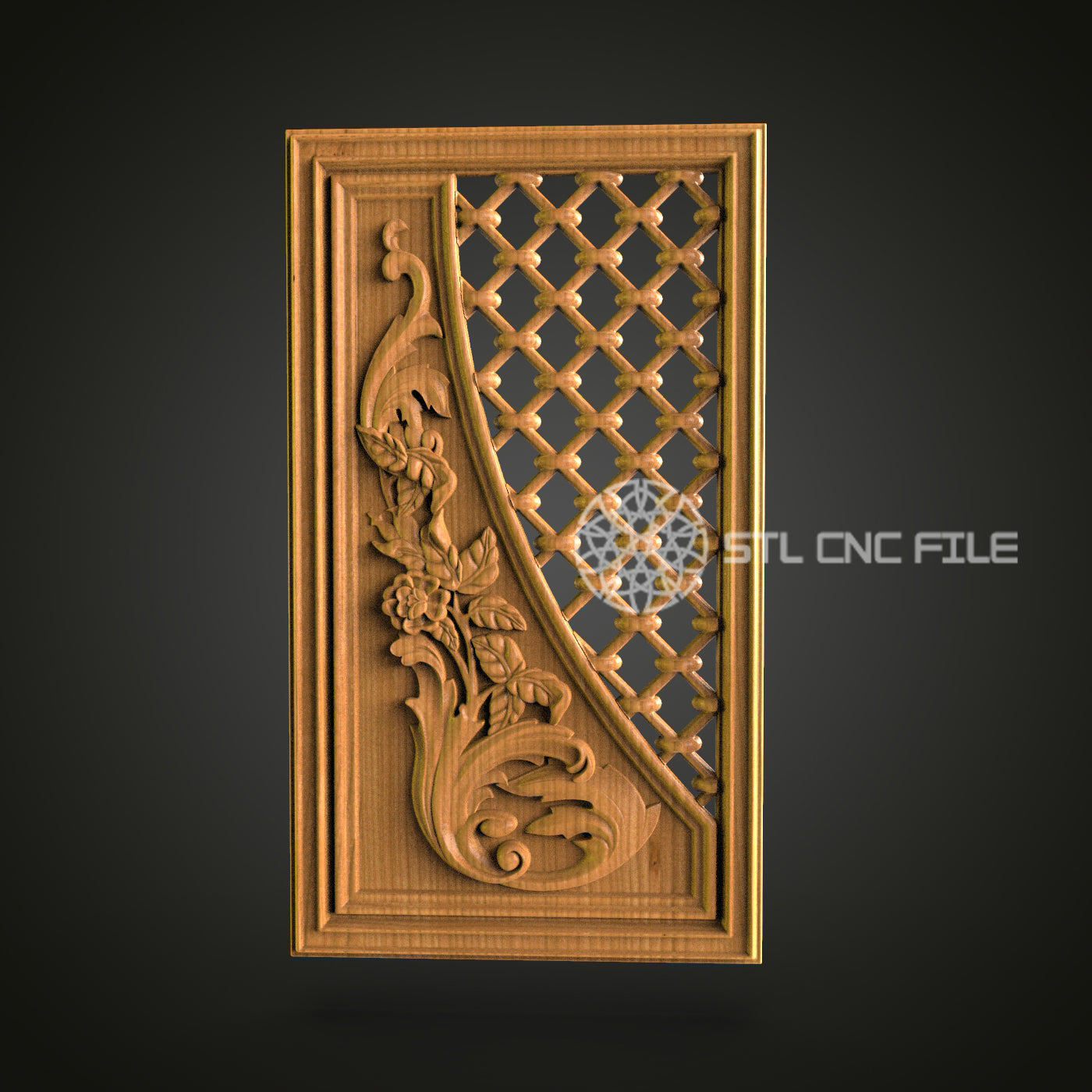 Elegant Floral and Lattice Panel STL File for CNC Router - Refined Wood Carving Design for Home and Garden Decor