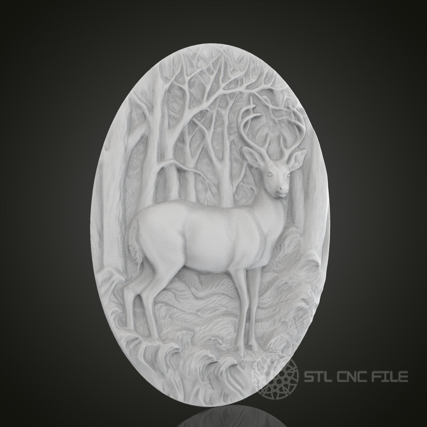 Forest Deer Oval 3D Relief Art for CNC Router, Artcam, Aspire, Wall Decor, STL Model, Compatible with 3D Printers