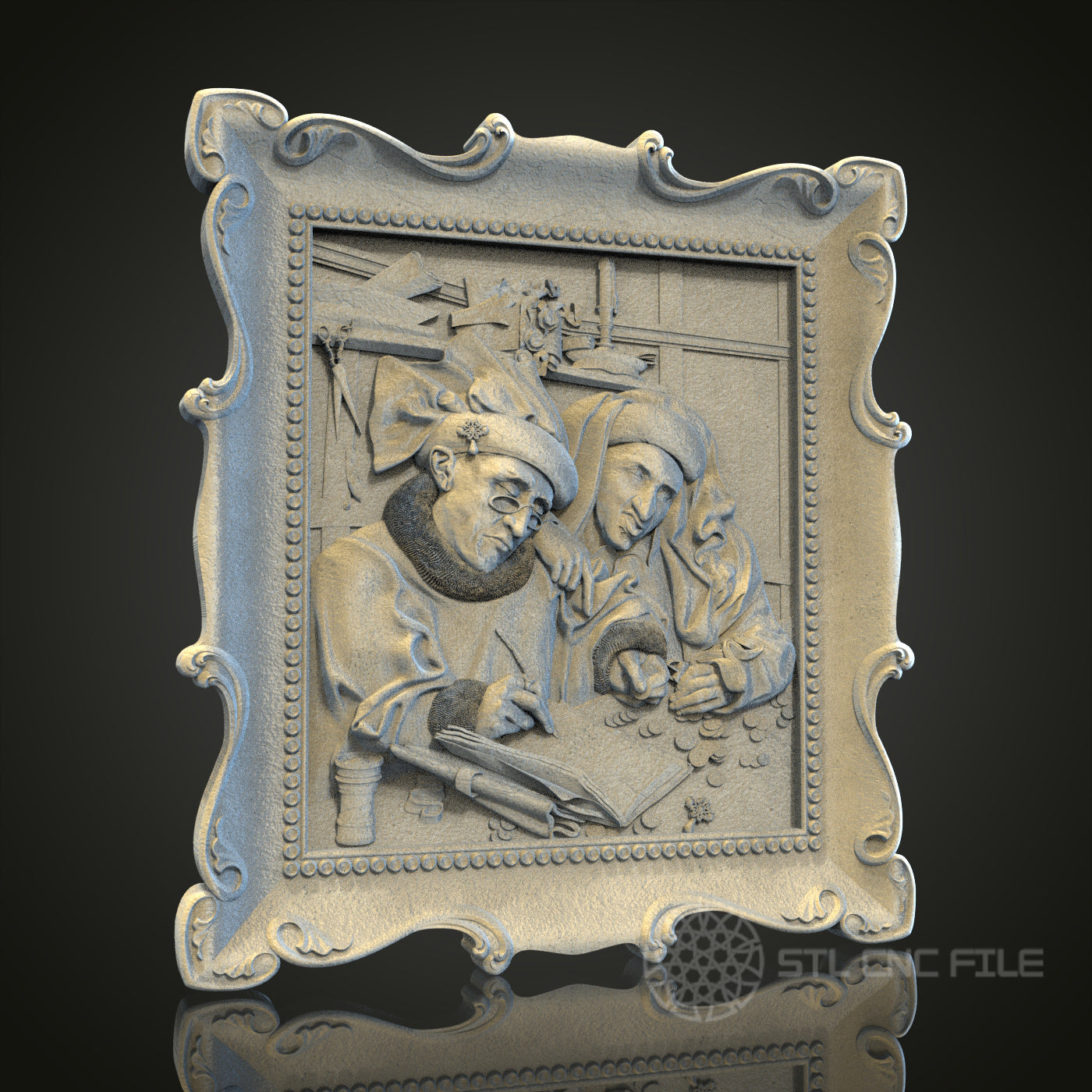 Medieval Scholars 3D STL File, CNC and 3D Printer Model, Historical Art, Artcam Aspire, Educational Wall Decor