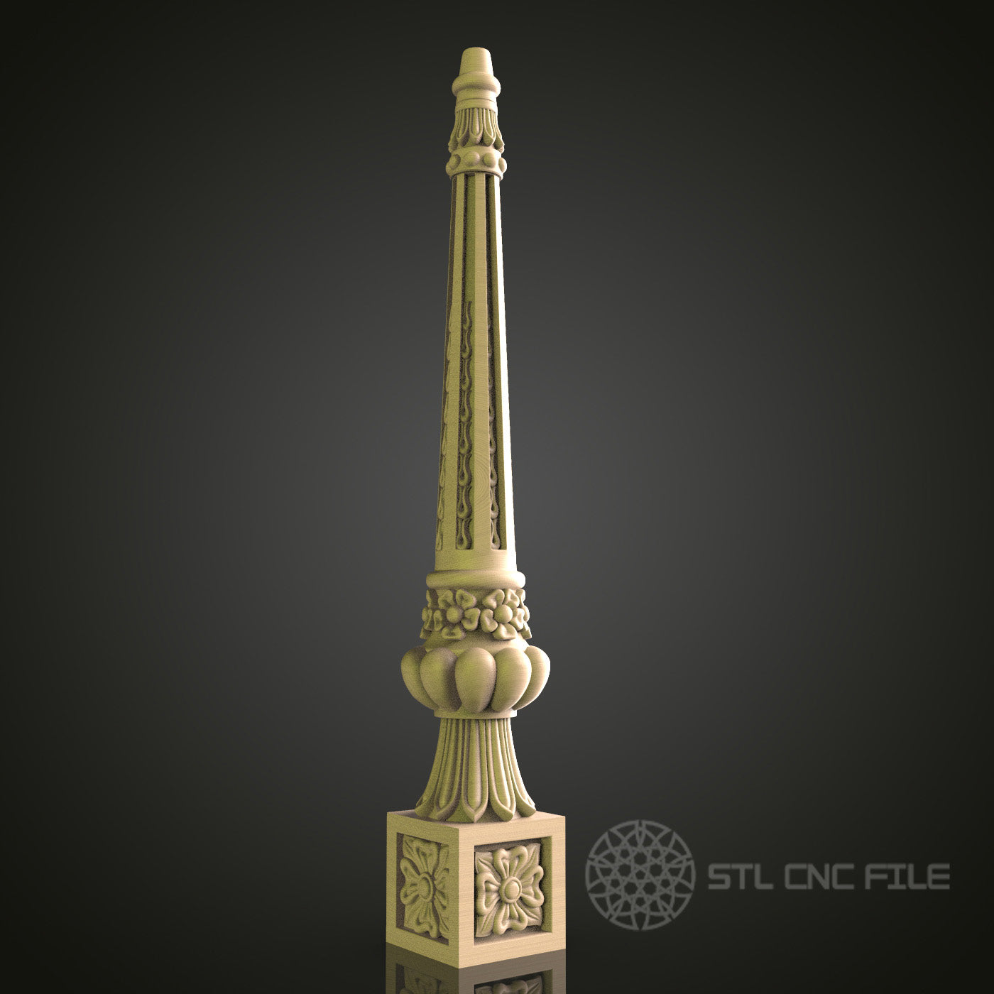 Ornate Architectural Column 3D Model STL File, Classical Pillar Design for CNC Router – Compatible with Artcam, Aspire