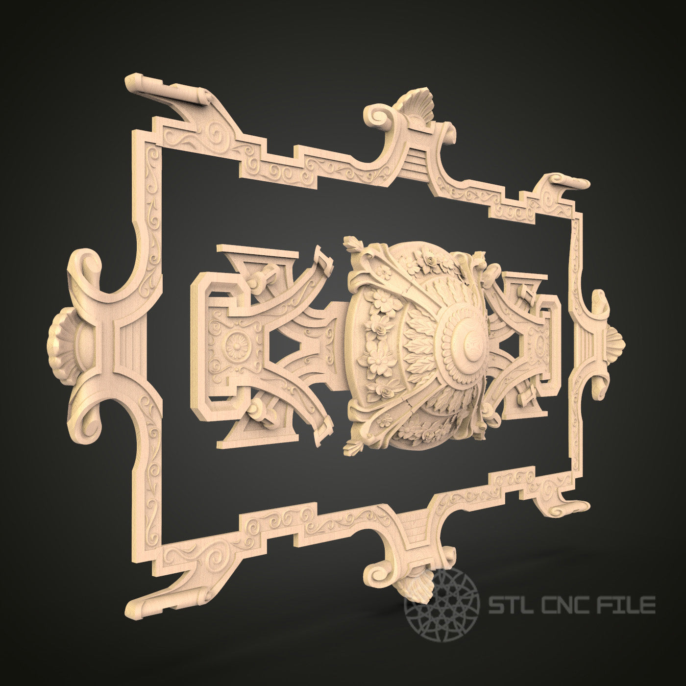Classical Architectural Frame 3D Model STL File, Ornate Rococo Border for CNC Router – Compatible with Artcam, Aspire