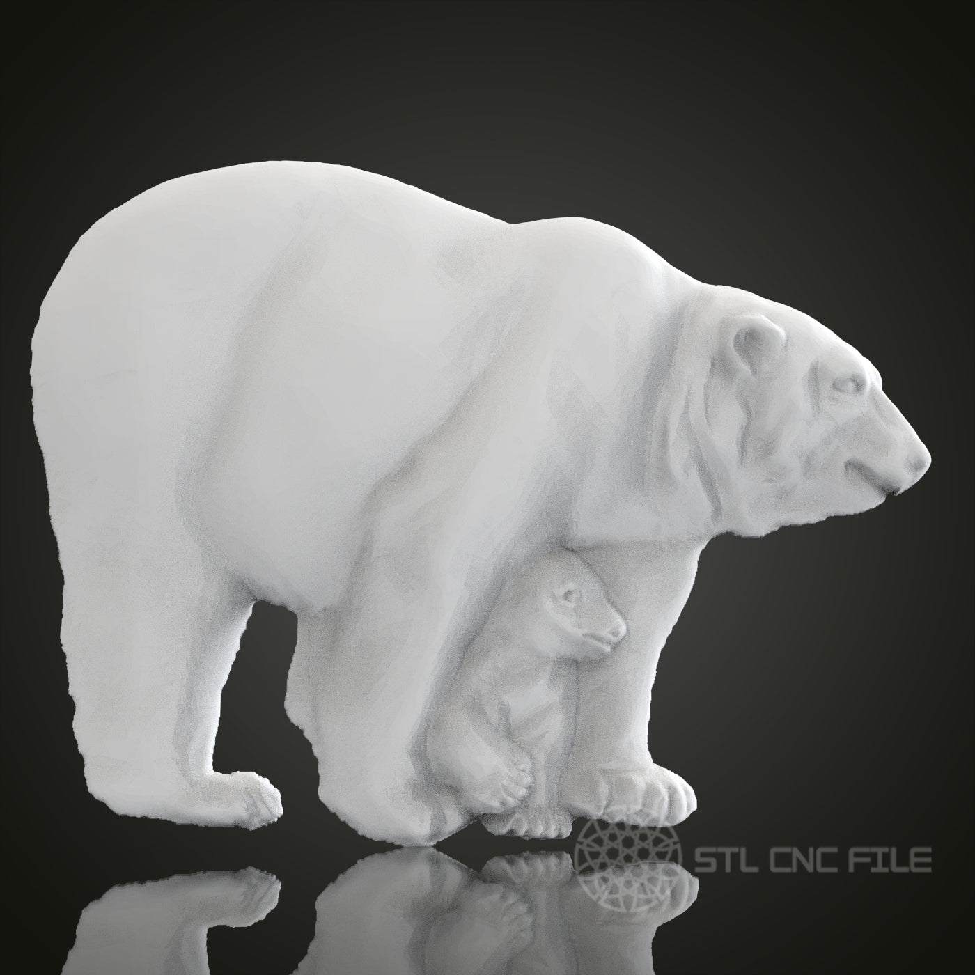 Polar Bear with Cub 3D Relief Art for CNC Router, Artcam, Aspire, Wall Decor, STL Model, Compatible with 3D Printers