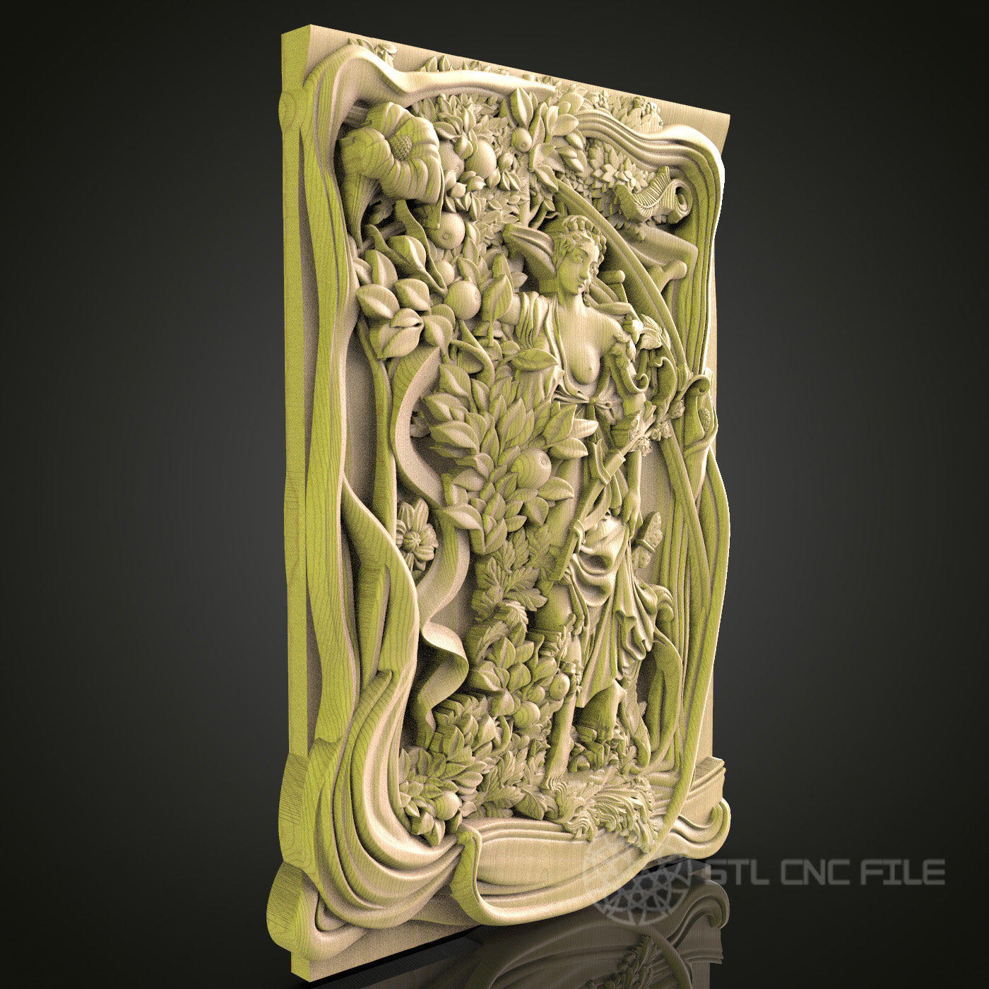 Baroque Garden Scene 3D Model STL File for CNC Router, Artistic Panel with Figurative and Floral Elements – Compatible with Artcam, Aspire