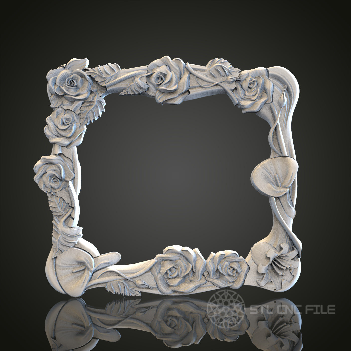 Floral Elegance - Roses 3D CNC Engraved Wood Frame, Artcam Aspire STL Model for CNC Router, Decorative Picture Frame
