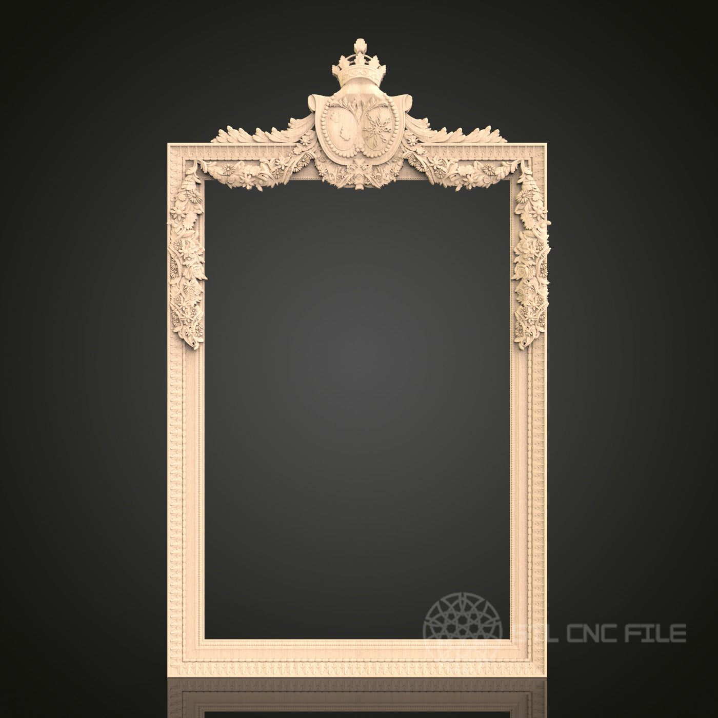 Ornate Mirror Frame CNC Carving STL File - Luxurious Rococo Style, Compatible with Artcam, Aspire
