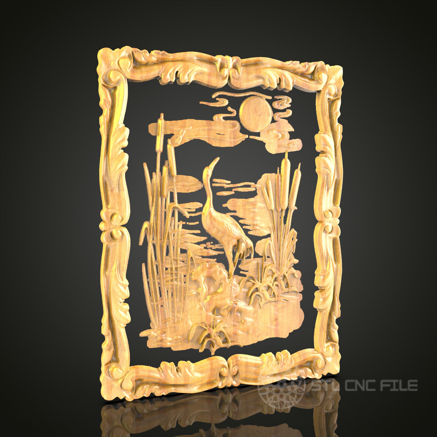3D Wetland Scene STL File for CNC Router, Artcam, Aspire - Nature Inspired Wood Wall Art Decor