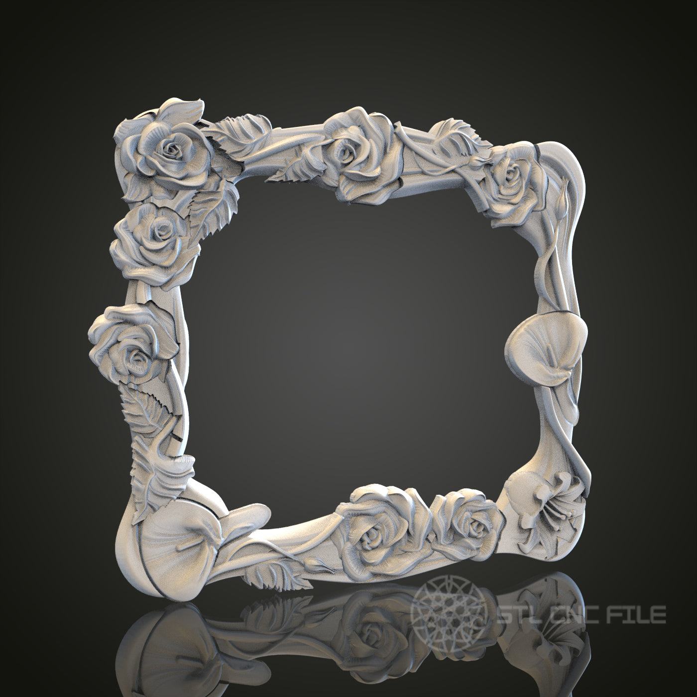 Floral Elegance - Roses 3D CNC Engraved Wood Frame, Artcam Aspire STL Model for CNC Router, Decorative Picture Frame
