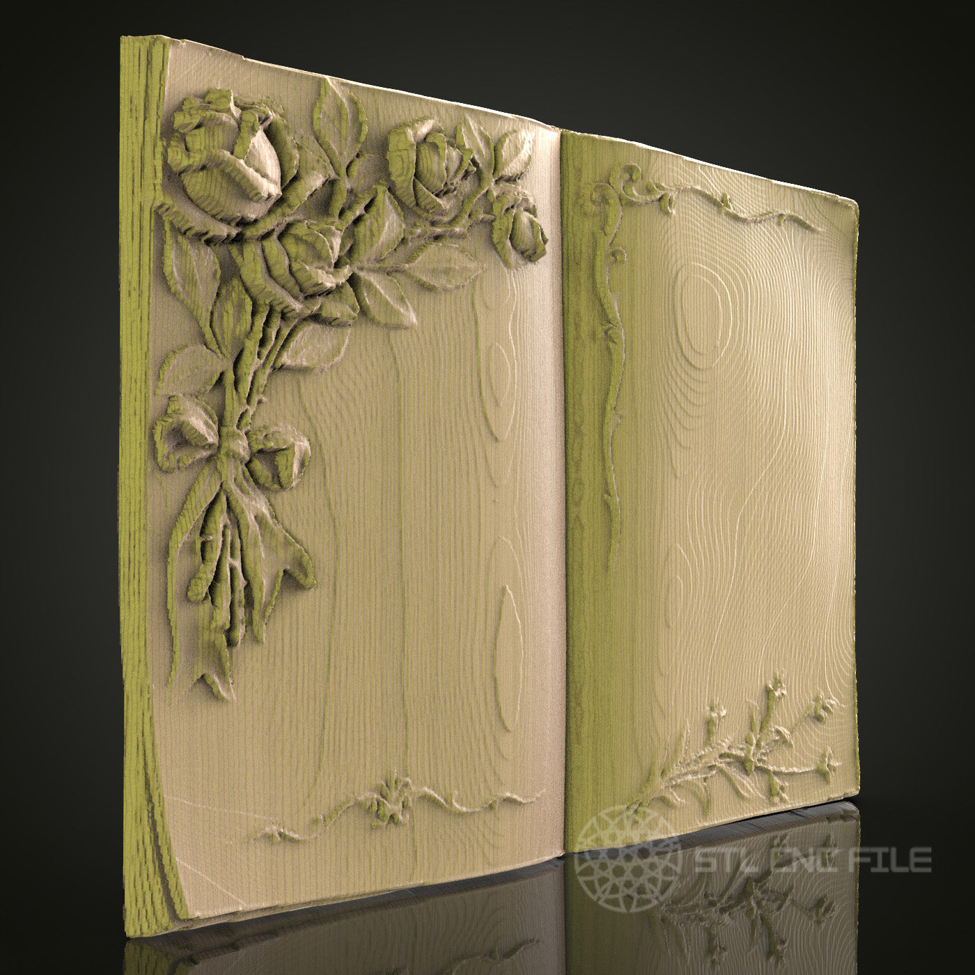 Rose Bouquet Book Cover 3D Model STL File, Elegant Floral Relief for CNC Router – Compatible with Artcam, Aspire