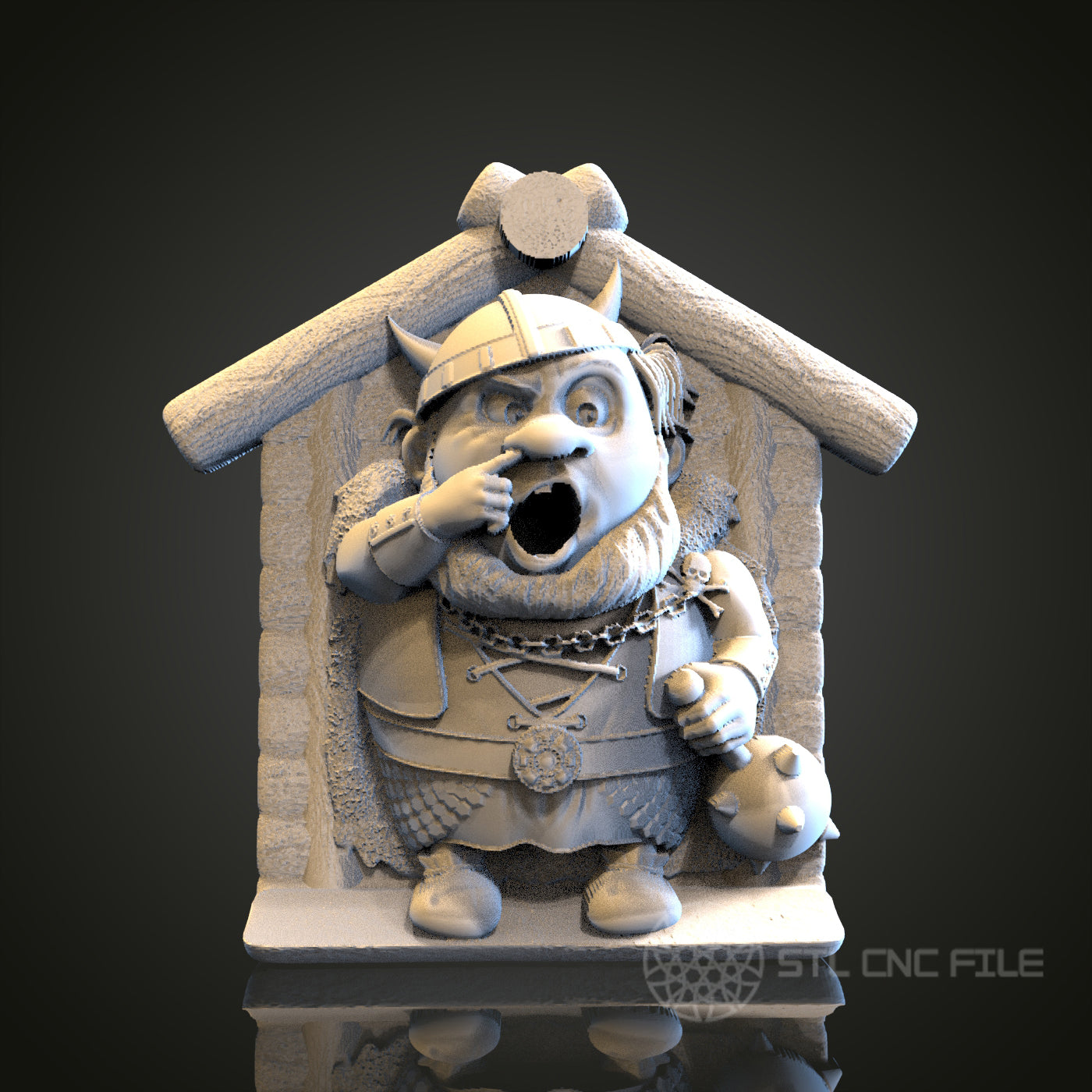 Viking Surprise - Humorous 3D CNC Engraved Wood Panel, Artcam Aspire STL Model for CNC Router, Whimsical Viking Decor