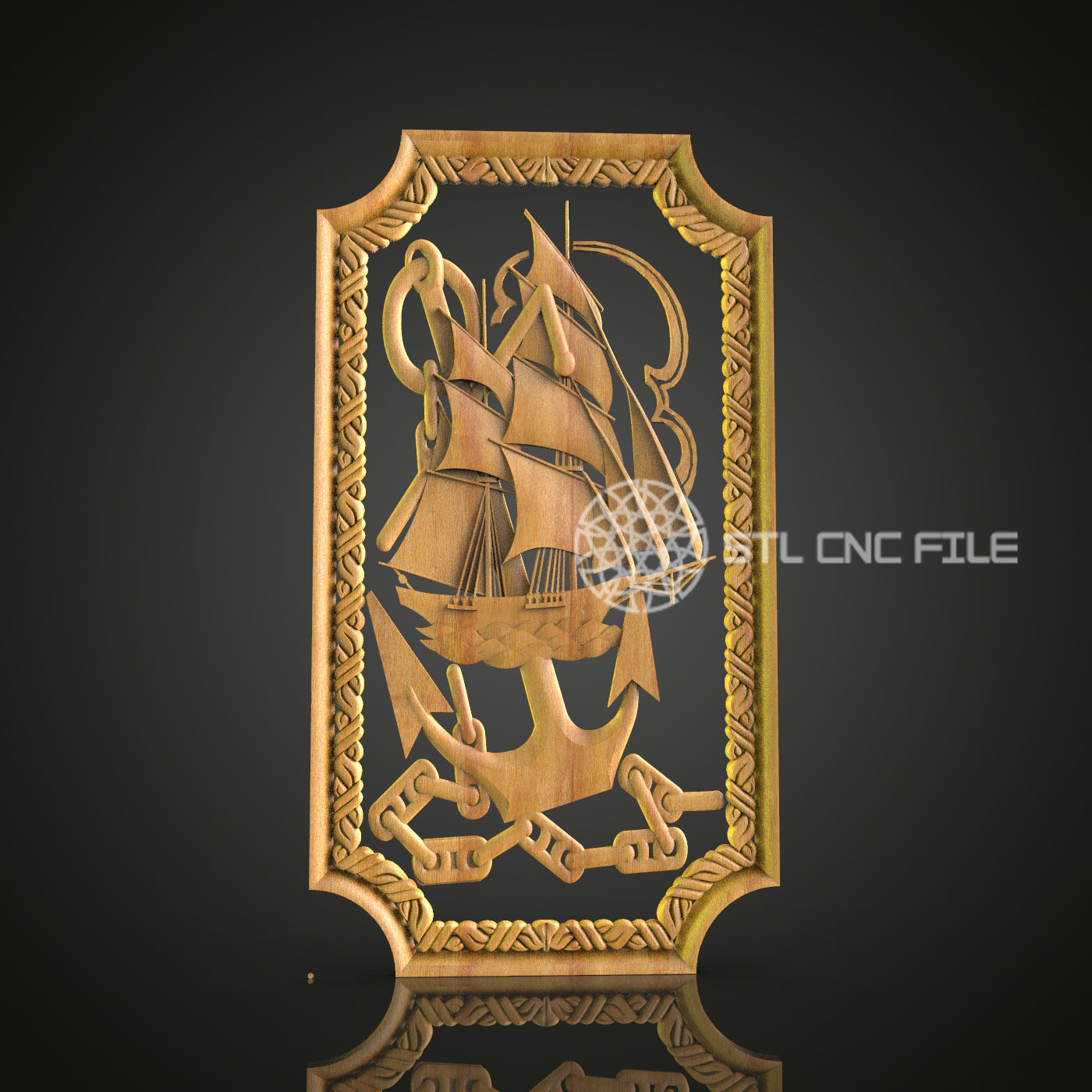 Classic Sailing Ship Wall Art - CNC Router STL Model, Nautical Adventure Decor, Artcam Aspire Files