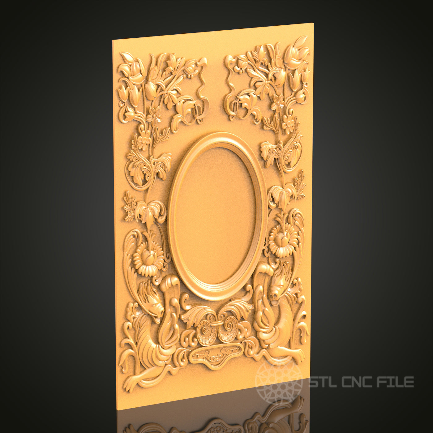 Elaborate Floral Oval Frame Design STL Model for CNC Router Engraver - Artcam, Aspire, CNC Files, 3D Printer Compatible, Wall Decor
