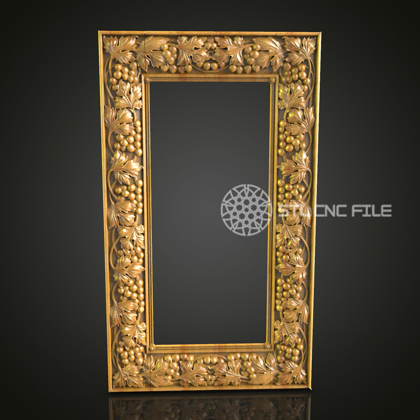 Nature-Inspired Vertical Mirror Frame STL File, Exquisite Vine and Berry Design for CNC Router