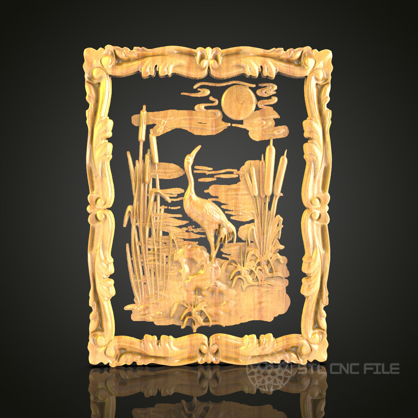 3D Wetland Scene STL File for CNC Router, Artcam, Aspire - Nature Inspired Wood Wall Art Decor
