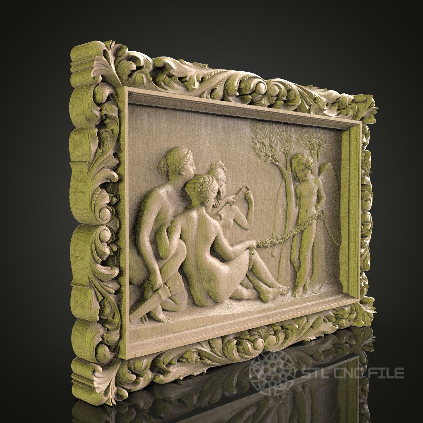 Classical Mythology Relief 3D Model STL File, Pan and Nymphs Scene for CNC Router – Compatible with Artcam, Aspire
