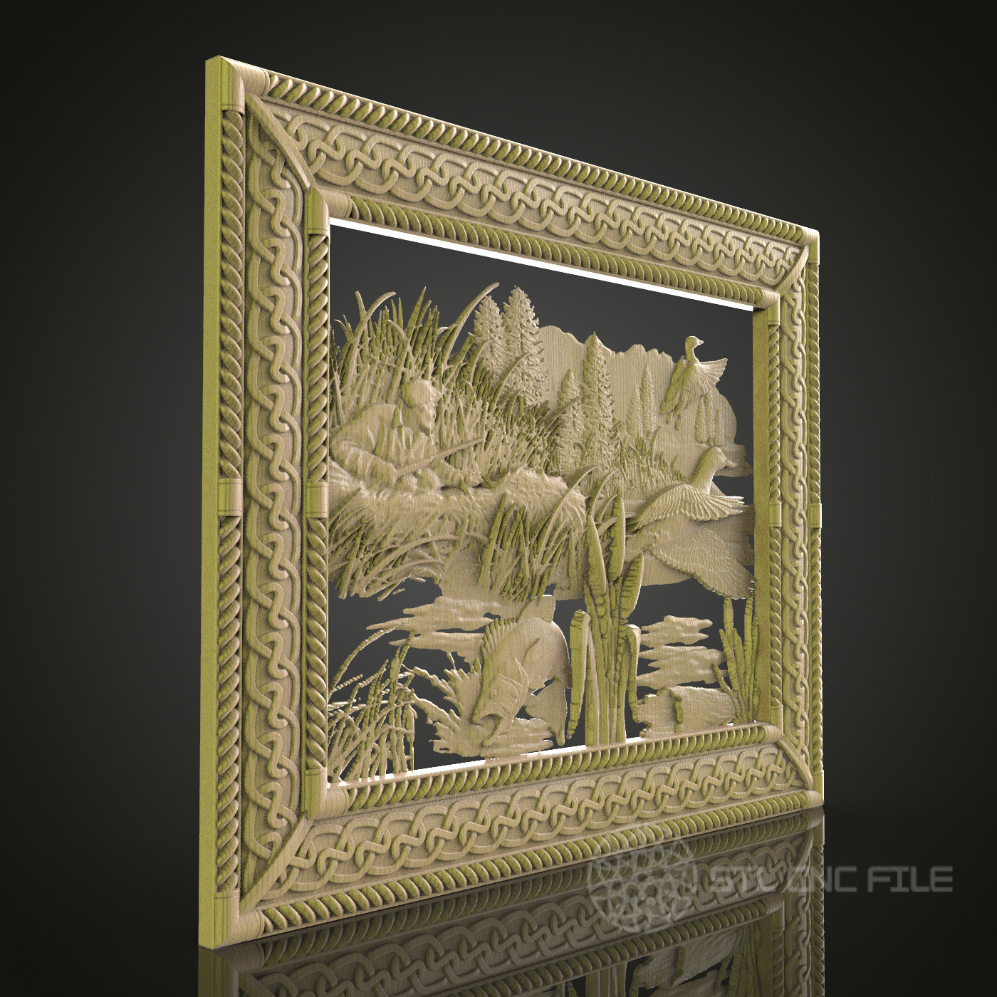 Wetlands Scene with Birds 3D Model STL File, Nature-Inspired Relief for CNC Router – Compatible with Artcam, Aspire
