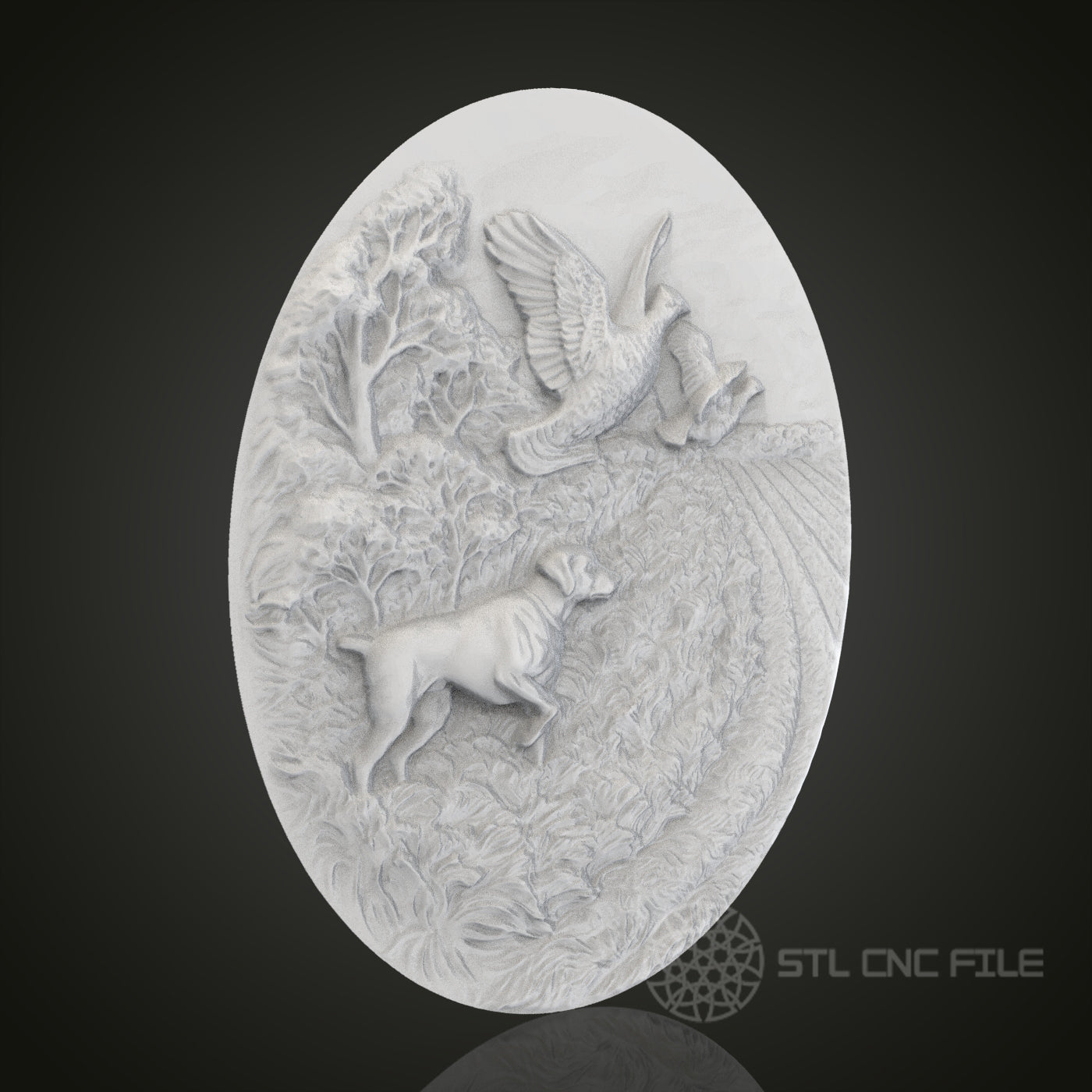 Hunting Scene Oval 3D Relief Art for CNC Router, Artcam, Aspire, Wall Decor, STL Model, Compatible with 3D Printers