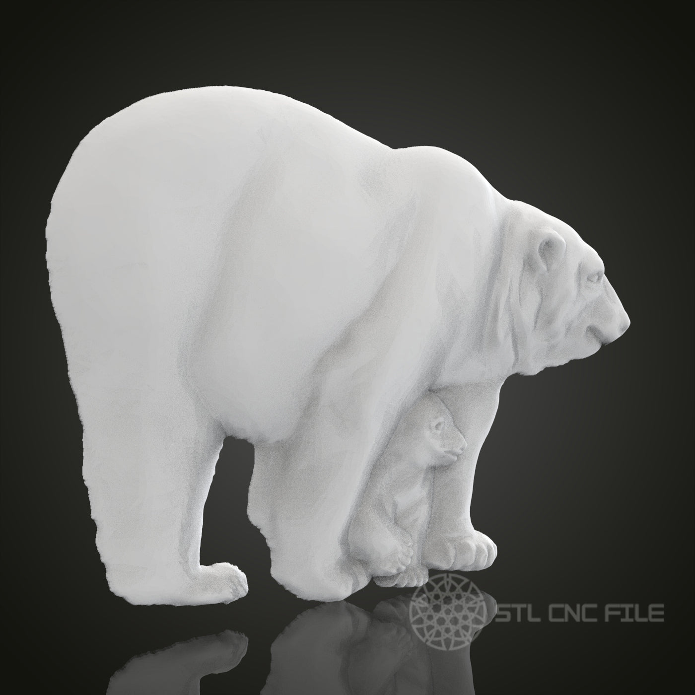 Polar Bear with Cub 3D Relief Art for CNC Router, Artcam, Aspire, Wall Decor, STL Model, Compatible with 3D Printers