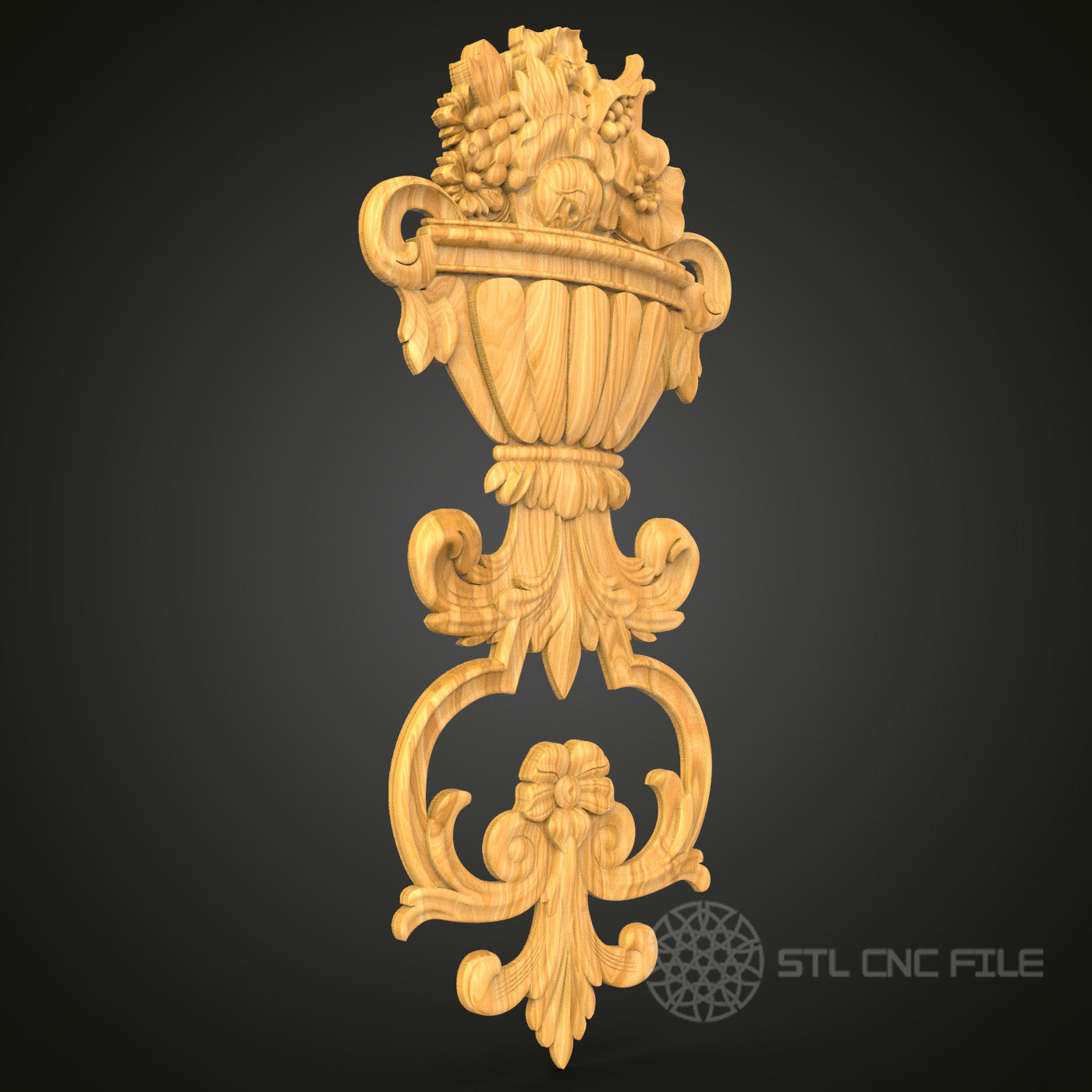 Baroque Urn with Fruit Garland 3D Model STL File, Ornate Vase Design for CNC Router – Compatible with Artcam, Aspire