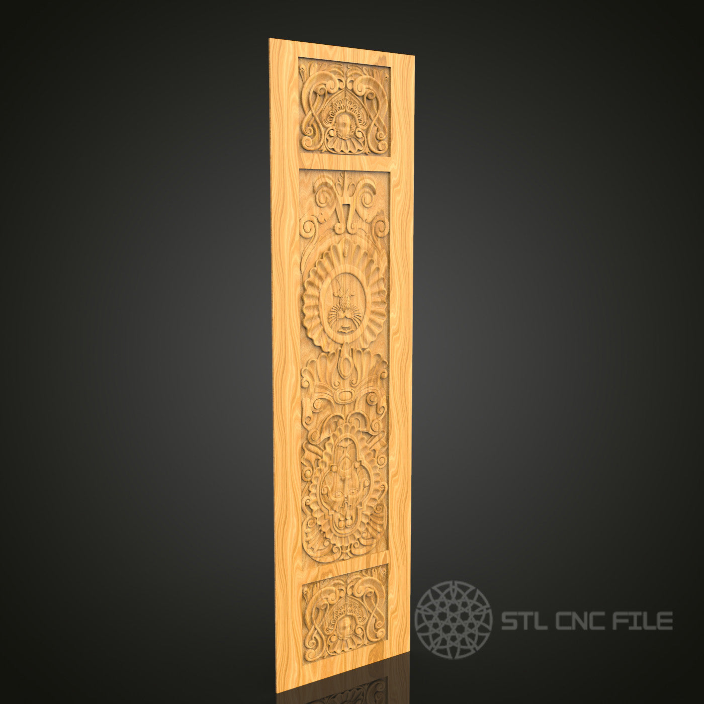 Architectural Ornament CNC Carving STL File - Detailed Panel Design, Compatible with Artcam, Aspire