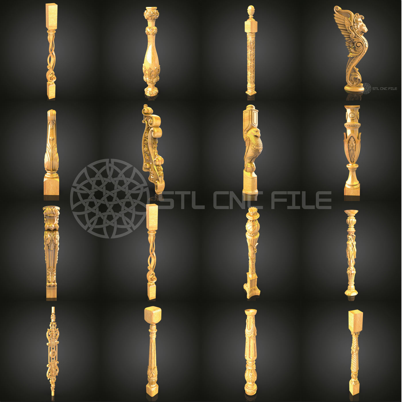16-Piece Collection of CNC Column Designs STL Files