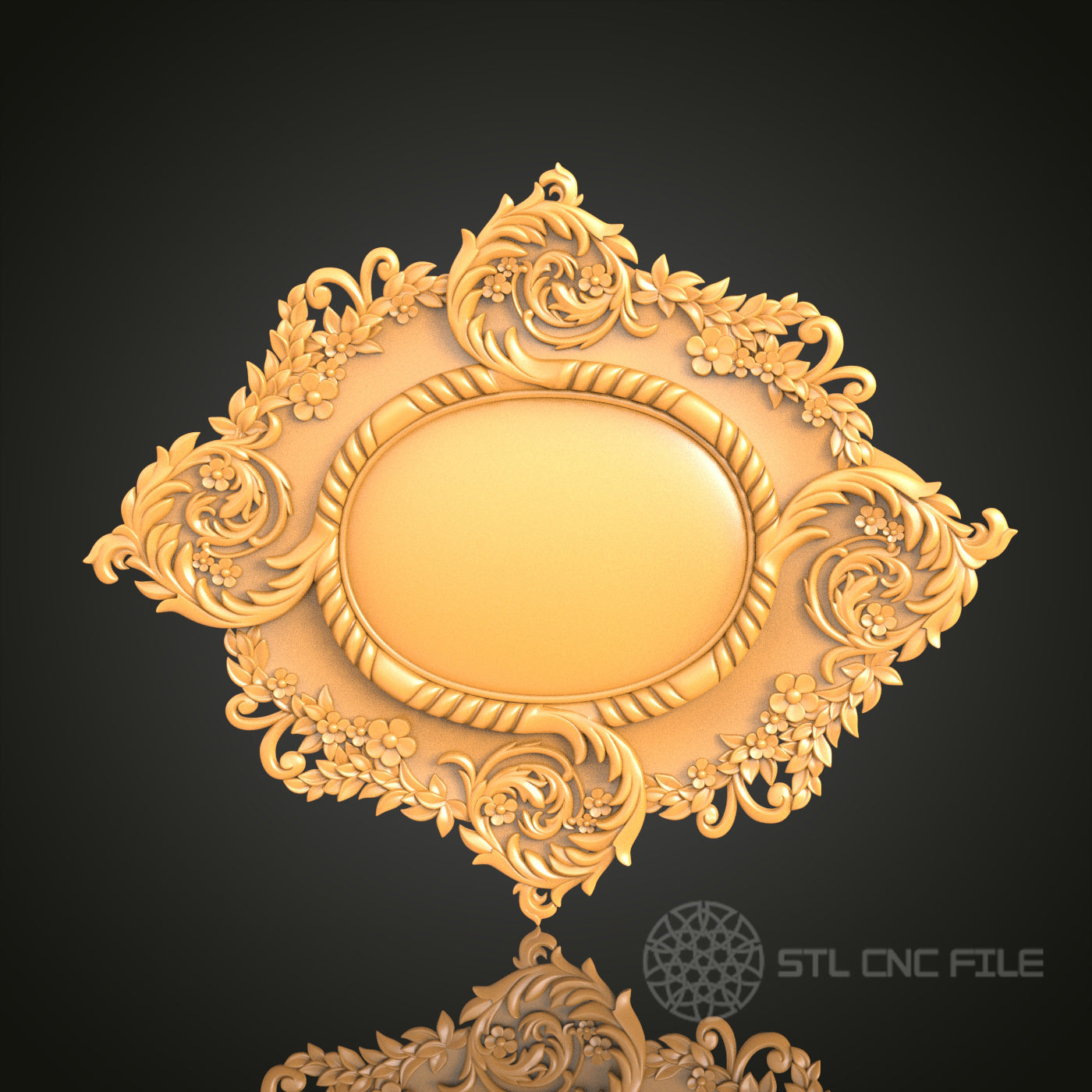 Ornate Floral Oval Frame Design STL Model for CNC Router Engraver - Artcam, Aspire, CNC Files, 3D Printer Compatible, Wall Decor