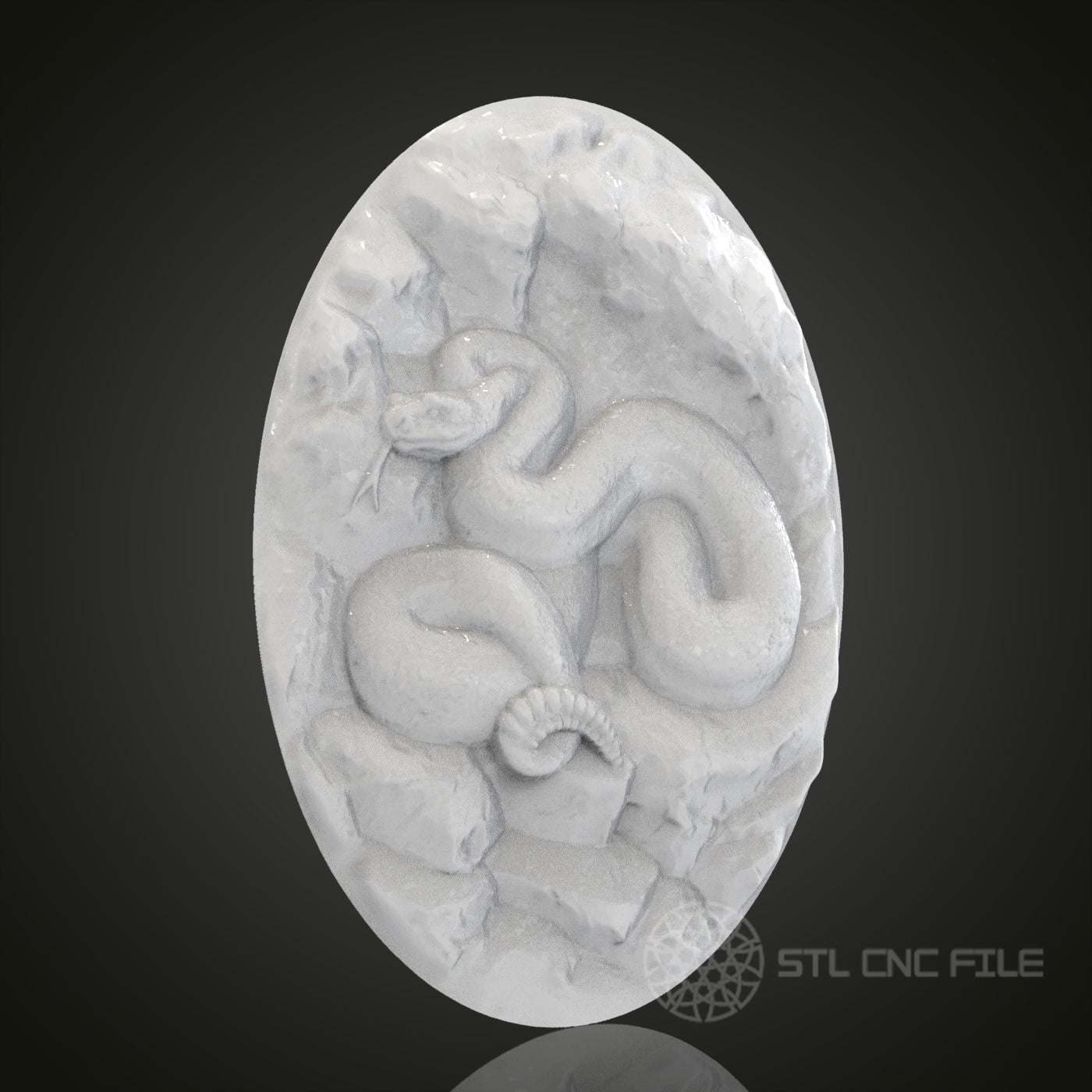 Rattlesnake Oval 3D Relief Art for CNC Router, Artcam, Aspire, Wall Decor, STL Model, Compatible with 3D Printers