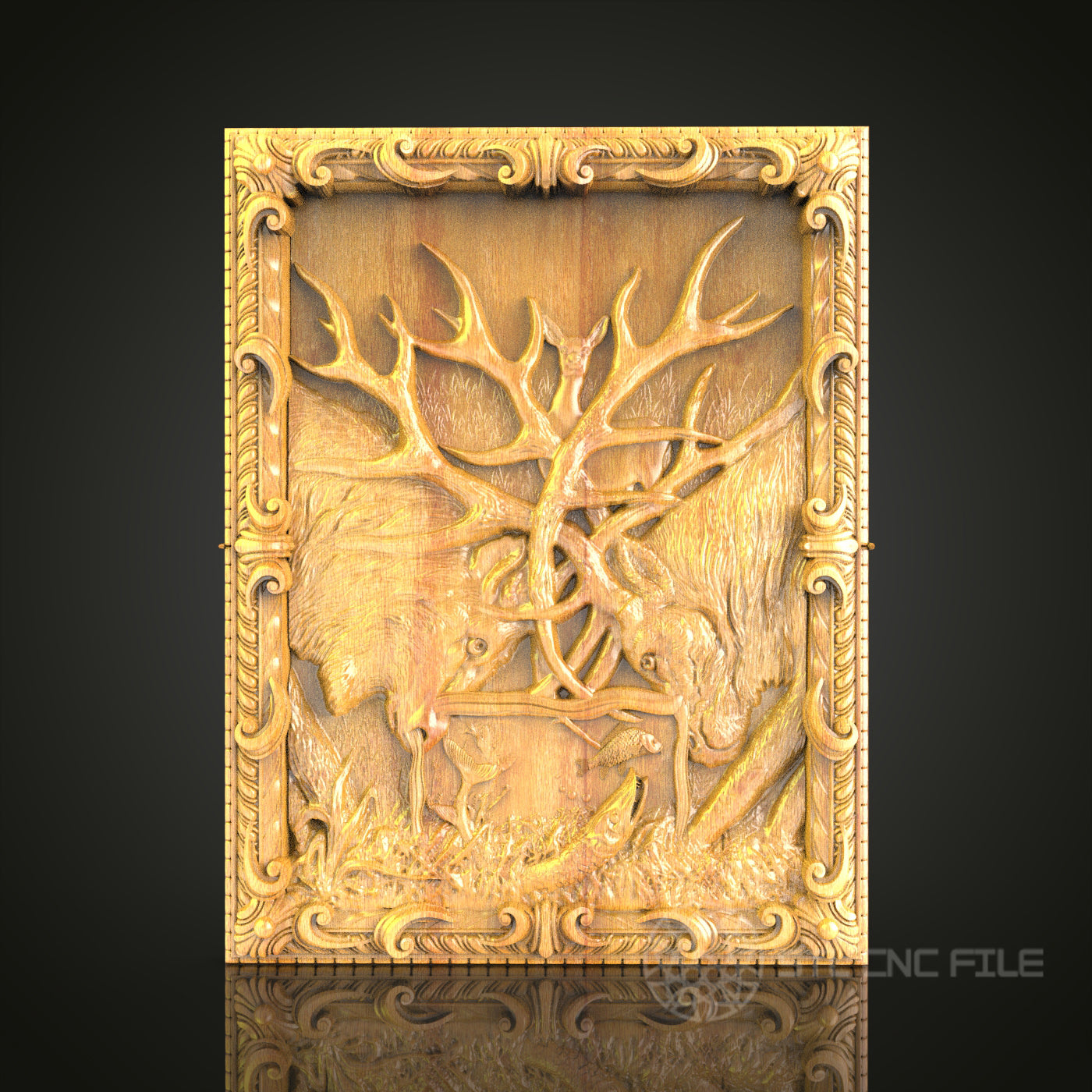Deer in Forest Scene 3D STL Model for CNC Router - Ornate Wood Carving Digital File, Wall Decor