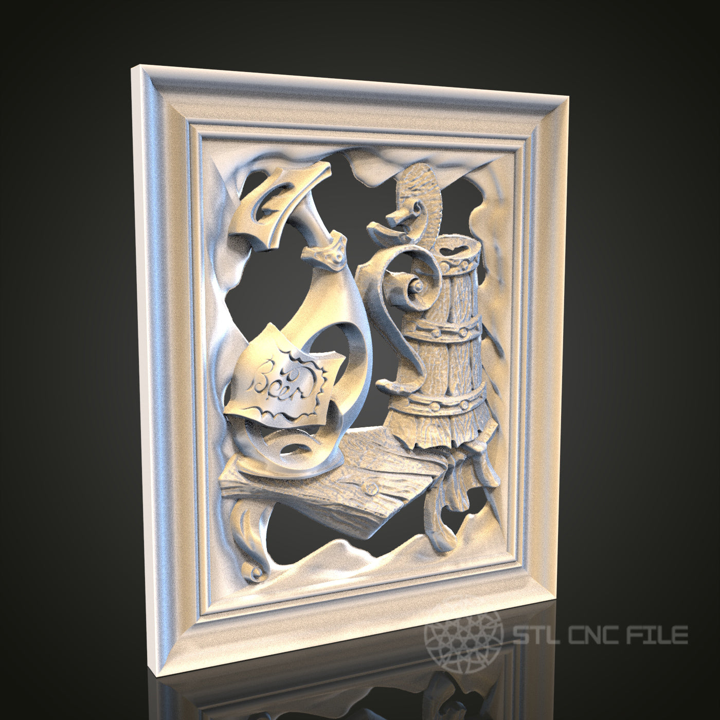 Beer Lovers 3D STL File, CNC and 3D Printer Model, Bar Decor, Artcam Aspire, Pub Wall Art