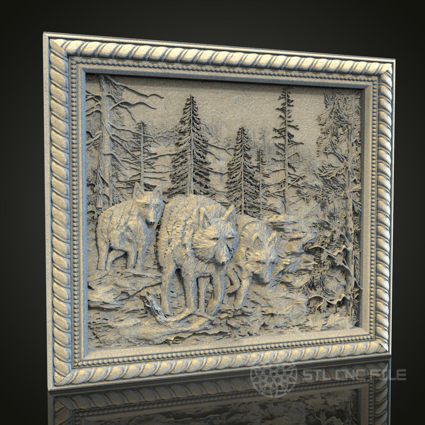 Forest Wolf Pack 3D STL File, CNC and 3D Printer Model, Wildlife Art, Artcam Aspire, Nature Wall Decor