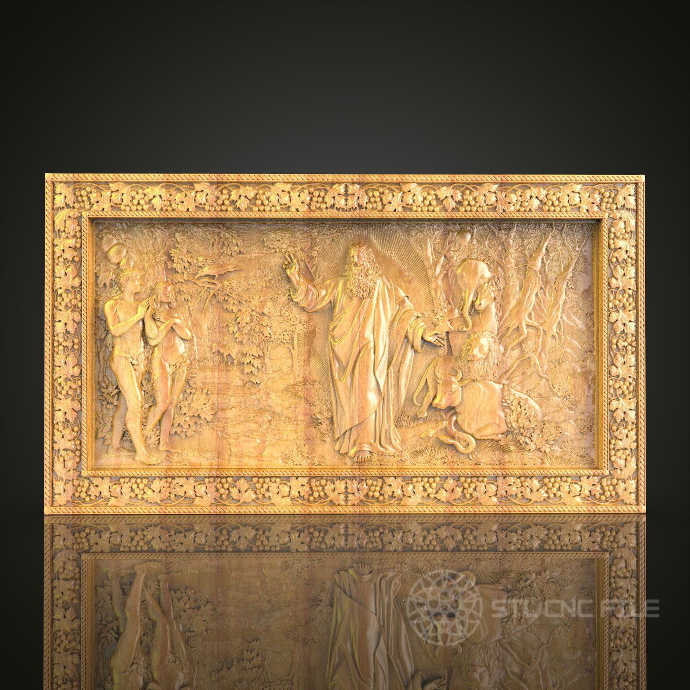 Adam and Eve Biblical Scene 3D Relief STL File for CNC, Religious Wood Wall Art