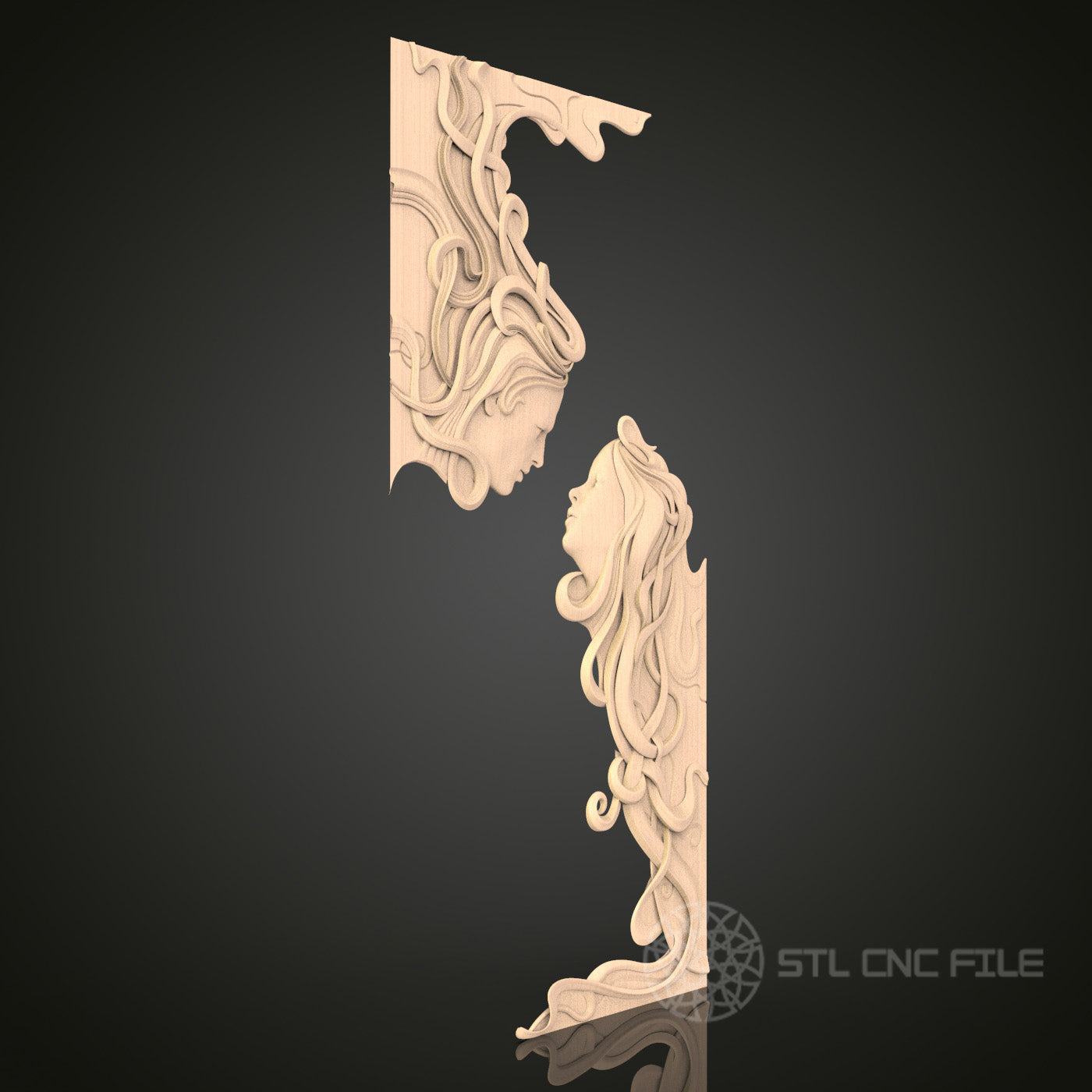 Art Nouveau Lady Profile 3D Model STL File, Elegant Female Figure for CNC Router – Compatible with Artcam, Aspire
