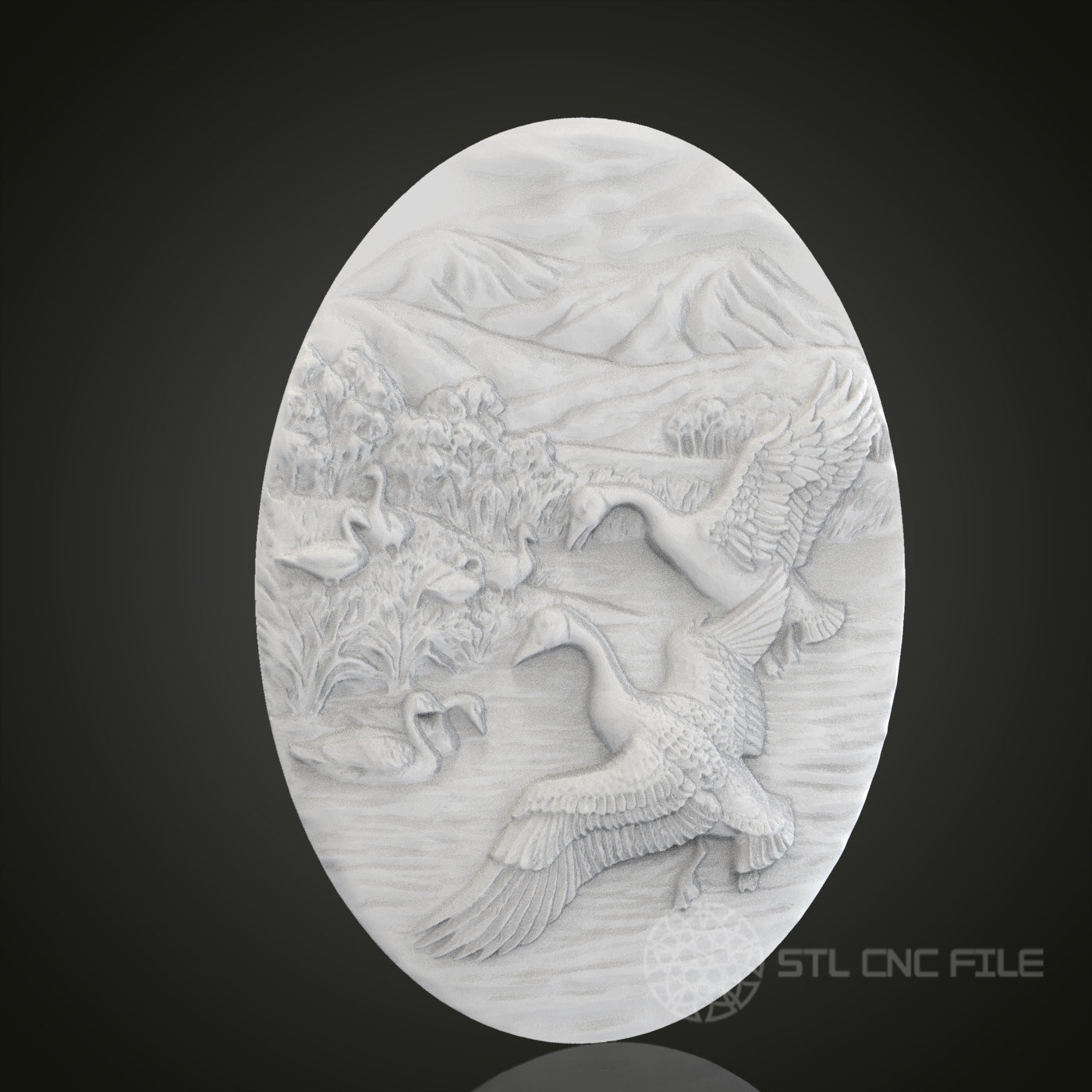 Swans in Flight 3D Relief Art for CNC Router, Artcam, Aspire, Wall Decor, STL Model, Compatible with 3D Printers