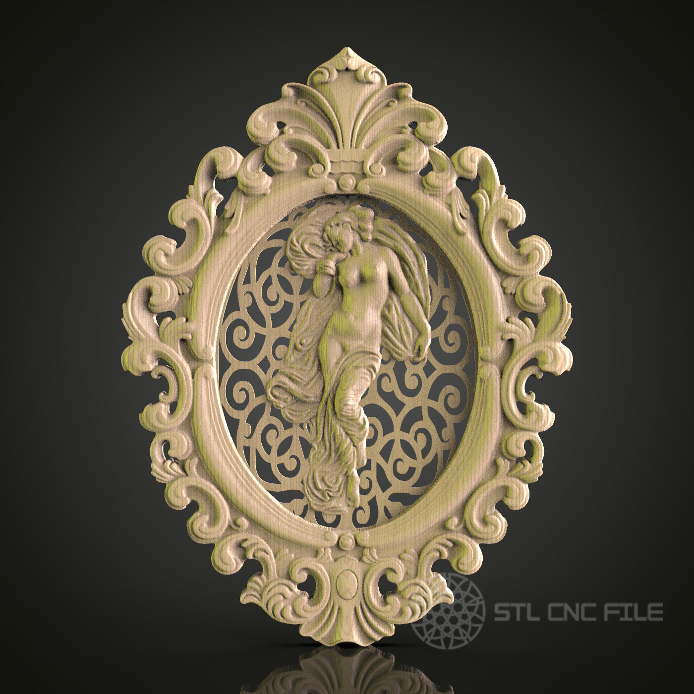Elegant Woman in Ornate Frame STL Model for CNC Router, Aspire, Artcam, 3D Printer, Wall Decor, Wood Art