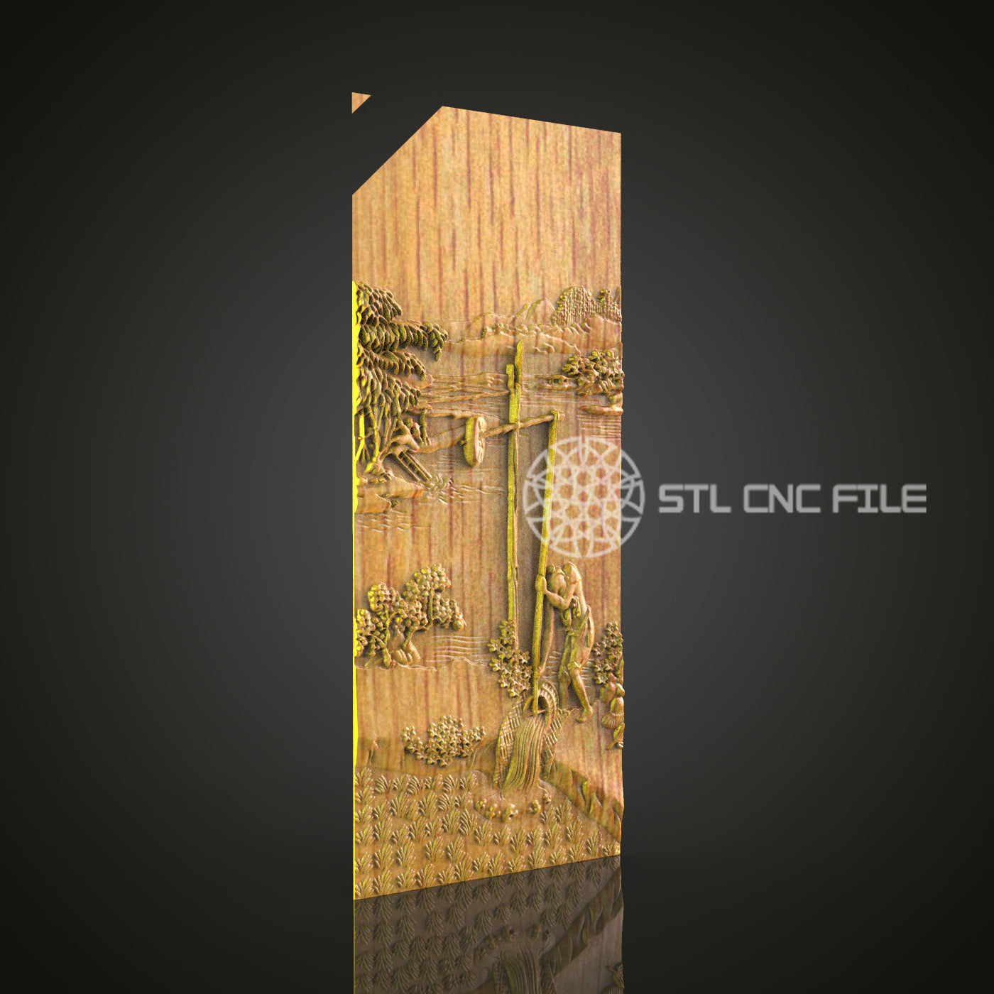 Detailed 3D Carved Vertical Panel STL File for CNC and 3D Printing - Scenic Relief Art, Decorative Wall Decor, Digital Download