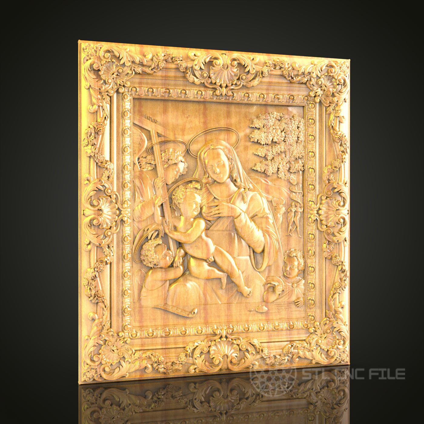 Angelic Guardian and Children Relief STL Model for CNC Router - Artcam, Aspire Compatible, Sacred Art Wood Carving