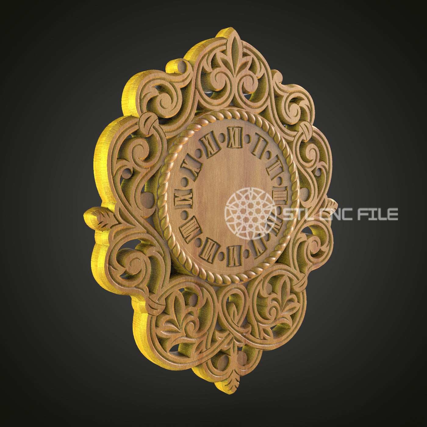 Vintage Ornate Clock Wall Art - CNC Router STL Model, Elegant Timepiece Decor, Artcam Aspire Files