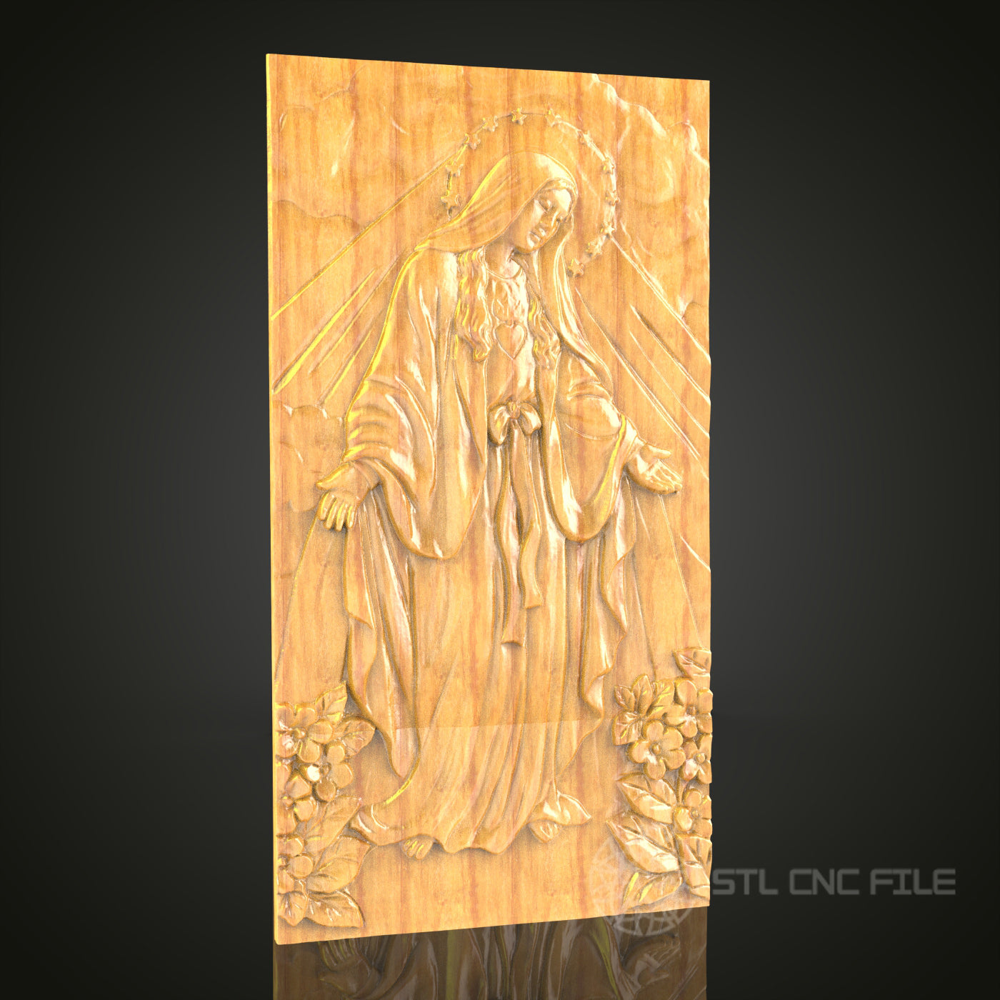 Virgin Mary 3D STL Model - CNC Router File for Religious Wood Carving, Christian Art Decor